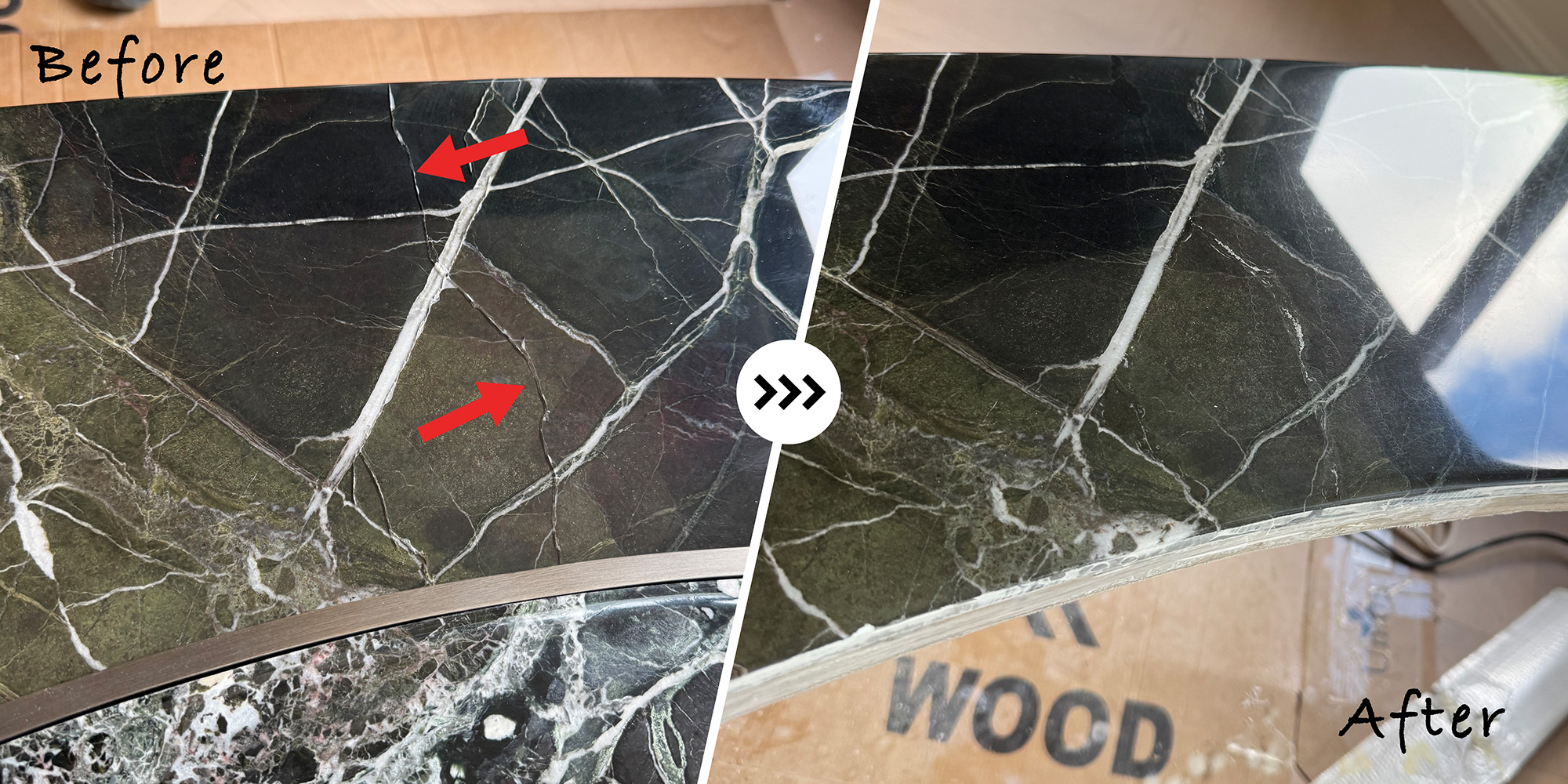 Stone resin crack repair before and after results in Auckland